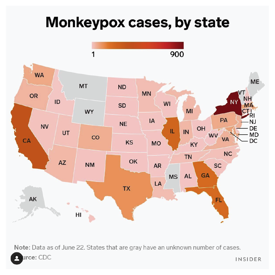 Monkeypox cases, by state