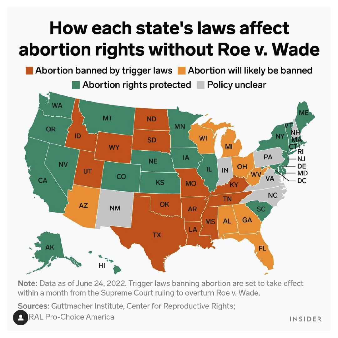 How each state's laws affect abortion rights without Roe v. Wade