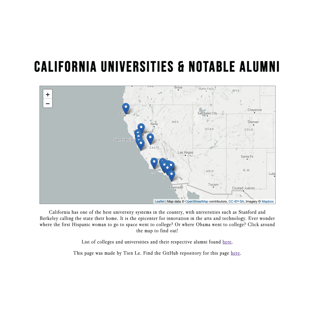 California Colleges & Their Alumni: Mapbox